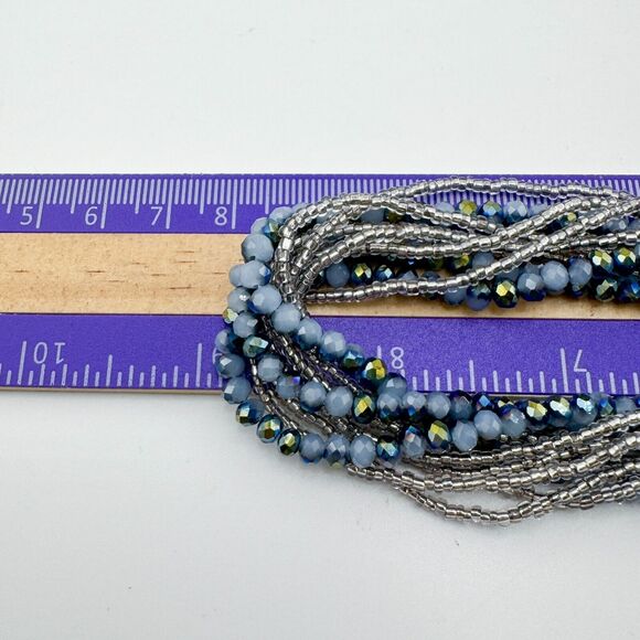 Premier Designs Necklace Layered Blue Aurora Borealis Seed Bead Strand Magnetic - Picture 10 of 10